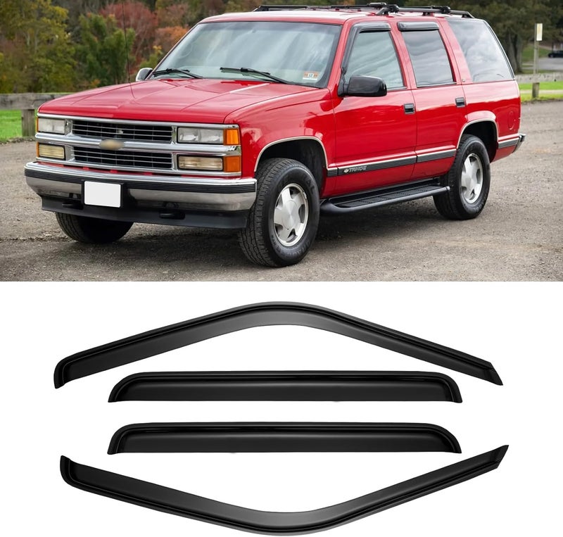 CMVT Auto Window Visors for 1995-2000 Tahoe/Yukon, 1992-1999 Suburban, Chevy/GMC C/K 1500/2500/ 3500 for Crew Cab 1992-2000, Rain Guards Vent Deflector Shade Smoke for 1999-2000 Escalade, Tape-On, 4PCS - Image 1